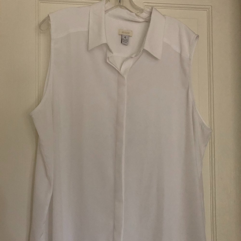 Chico's White Sleeveless Collared Button-up